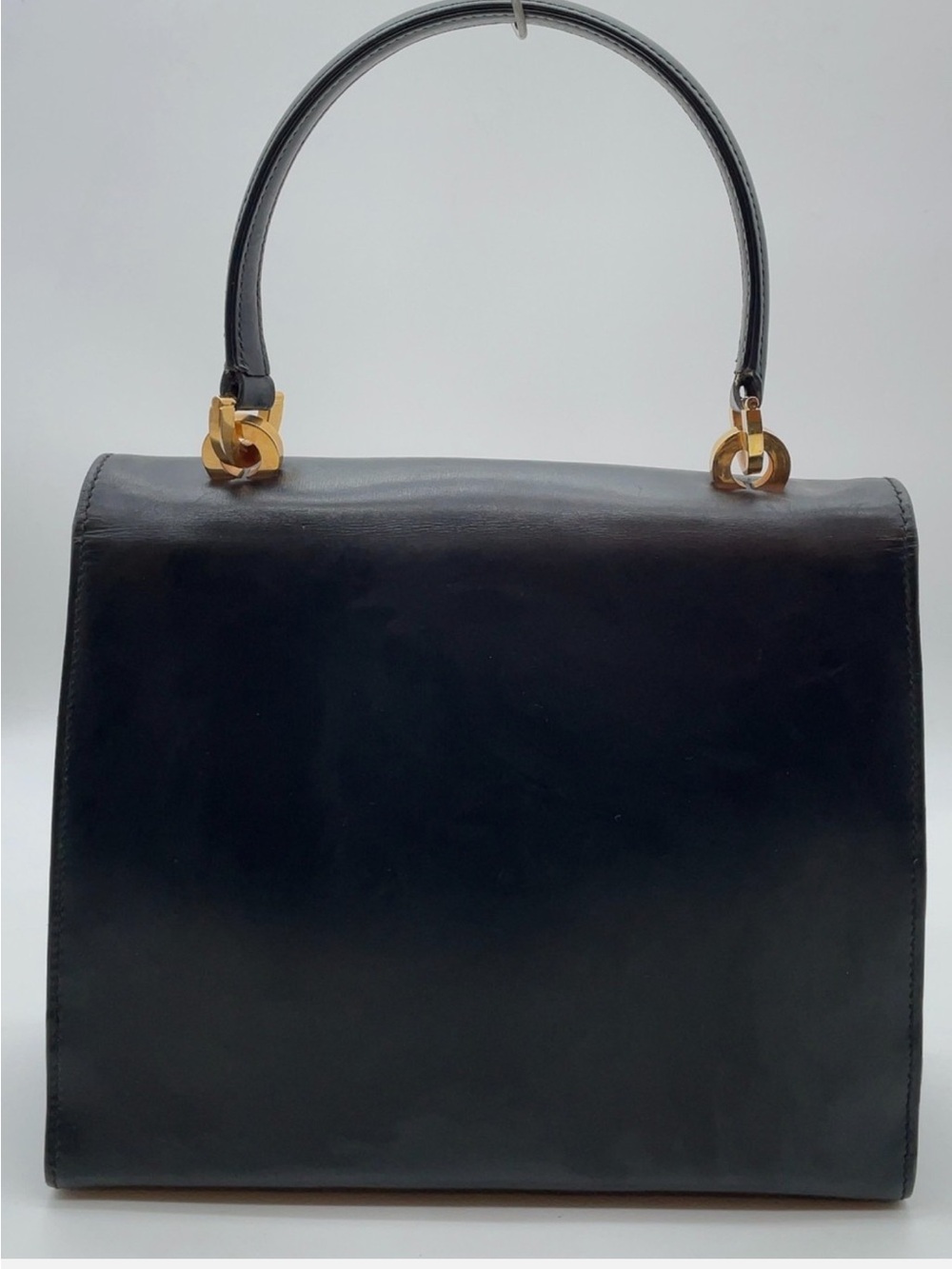 Vintage Gucci Black Leather Satchel with Gold & Lapis Lazuli Accent - Picture 7 of 7